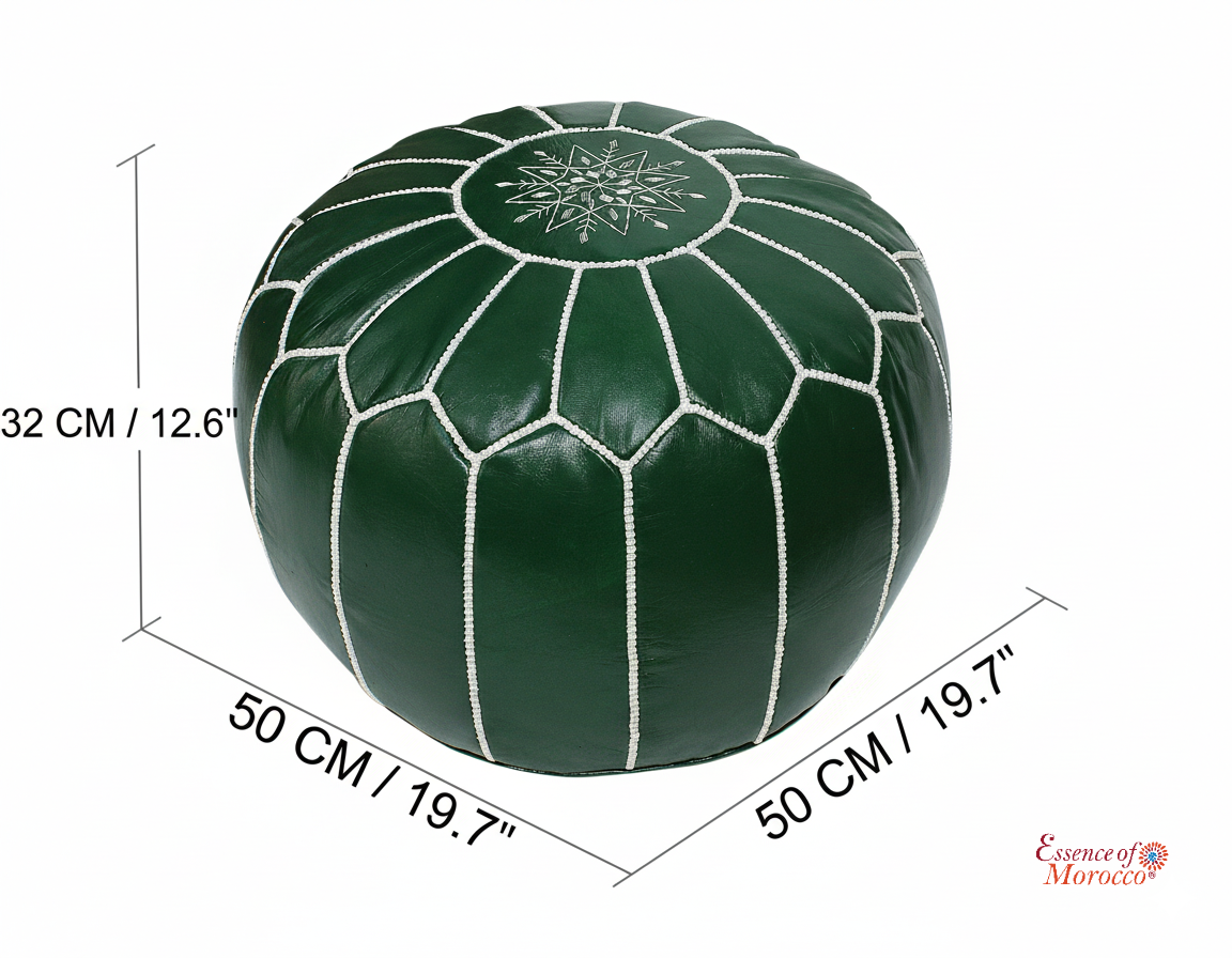 Moroccan Green White Pouffe Pouf Ottoman Footstool COVER ONLY or STUFFED Real Leather
