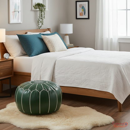 Moroccan Green White Pouffe Pouf Ottoman Footstool COVER ONLY or STUFFED Real Leather