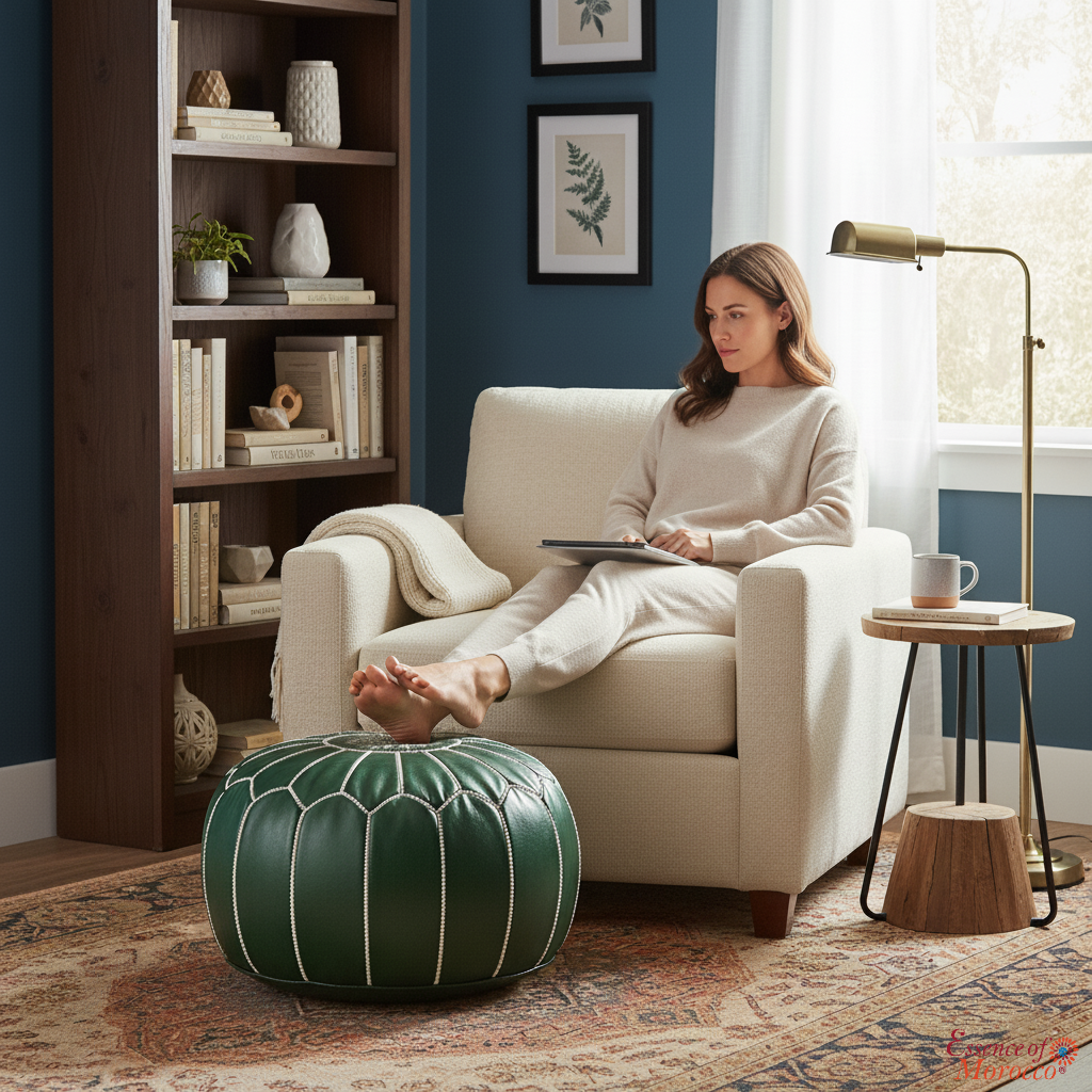 Moroccan Green White Pouffe Pouf Ottoman Footstool COVER ONLY or STUFFED Real Leather