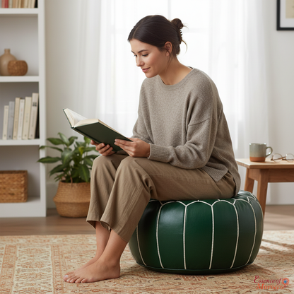 Moroccan Green White Pouffe Pouf Ottoman Footstool COVER ONLY or STUFFED Real Leather
