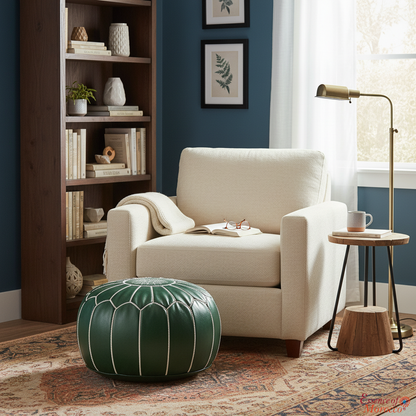 Moroccan Green White Pouffe Pouf Ottoman Footstool COVER ONLY or STUFFED Real Leather