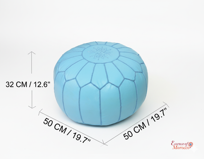 Moroccan Pouffe Pouf Ottoman Footstool Real Light Baby Blue Leather