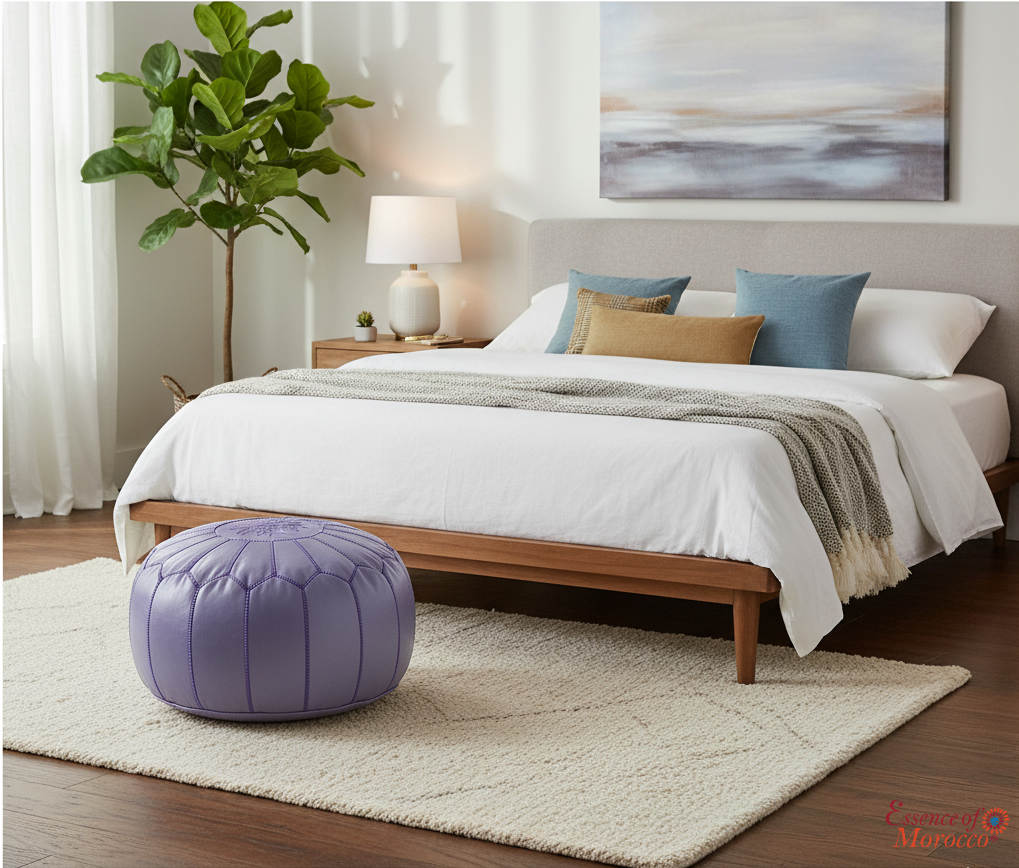 Moroccan Pouffe Pouf Ottoman Footstool Lilac Real Leather COVER ONLY or STUFFED