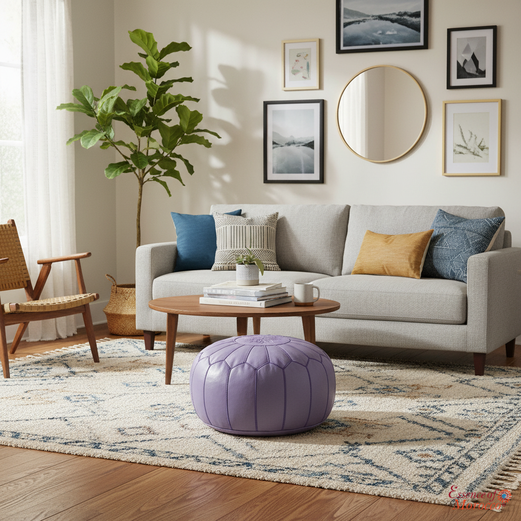 Moroccan Pouffe Pouf Ottoman Footstool Lilac Real Leather COVER ONLY or STUFFED