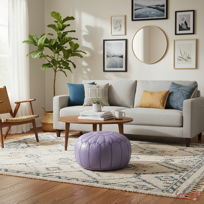 Moroccan Pouffe Pouf Ottoman Footstool Lilac Real Leather COVER ONLY or STUFFED