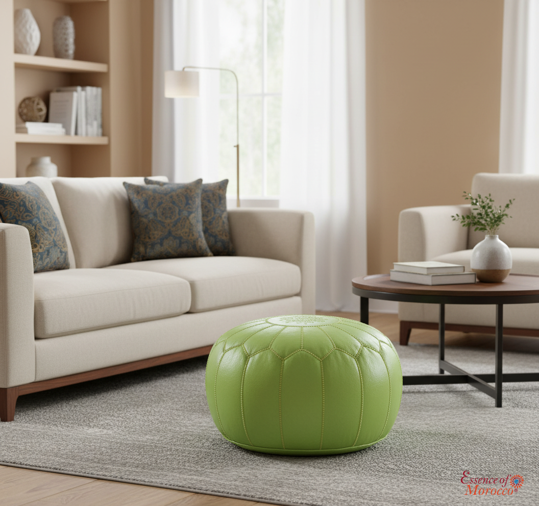 Moroccan Lime Green Pouffe Pouf Ottoman Footstool COVER ONLY or STUFFED Real Leather