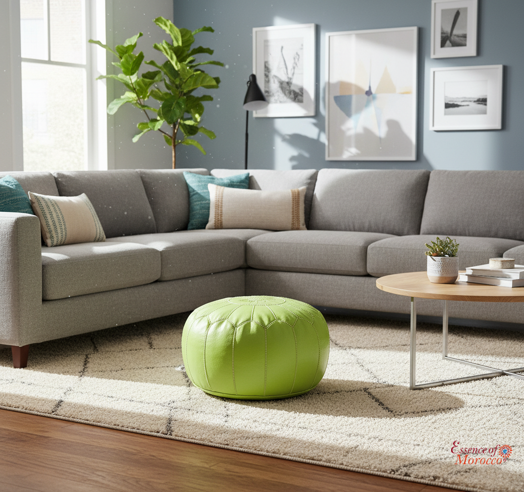 Moroccan Lime Green Pouffe Pouf Ottoman Footstool COVER ONLY or STUFFED Real Leather