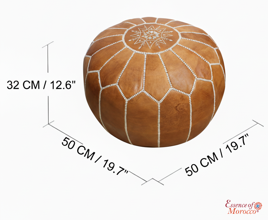 Moroccan Pouffe Pouf Ottoman Footstool Natural Tan Leather Embroidered COVER ONLY or STUFFED