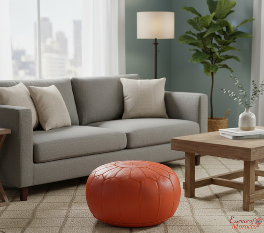 STUFFED Moroccan Orange Pouffe Pouf Ottoman Footstool  Real Leather