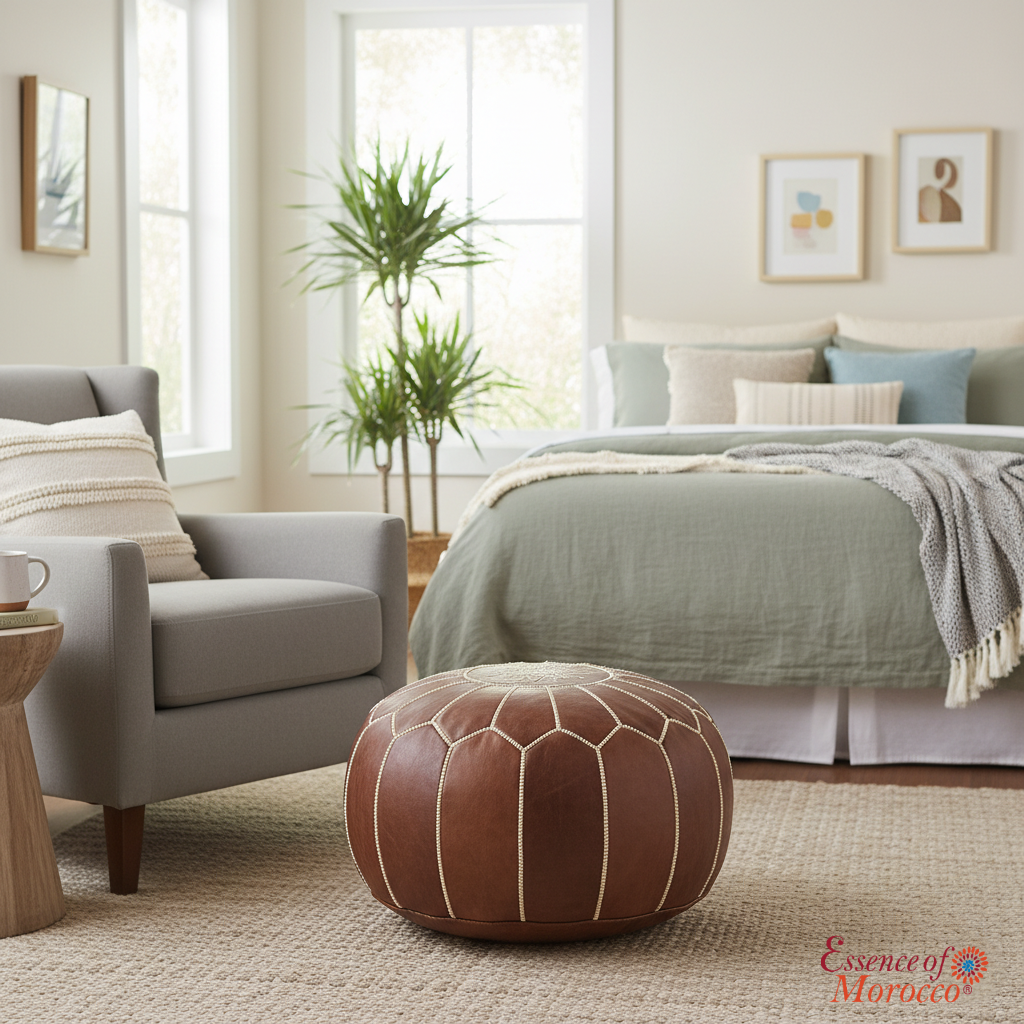 Moroccan Pouffe Pouf Ottoman Footstool COVER ONLY or STUFFED Real Brown Tan Leather (RAK)