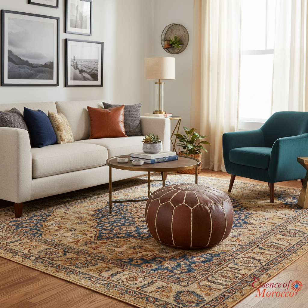 Moroccan Pouffe Pouf Ottoman Footstool COVER ONLY or STUFFED Real Brown Tan Leather (RAK)