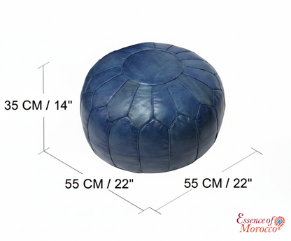 STUFFED Moroccan Pouffe Pouf Ottoman Footstool in Vintage Blue Tan Leather Handmade