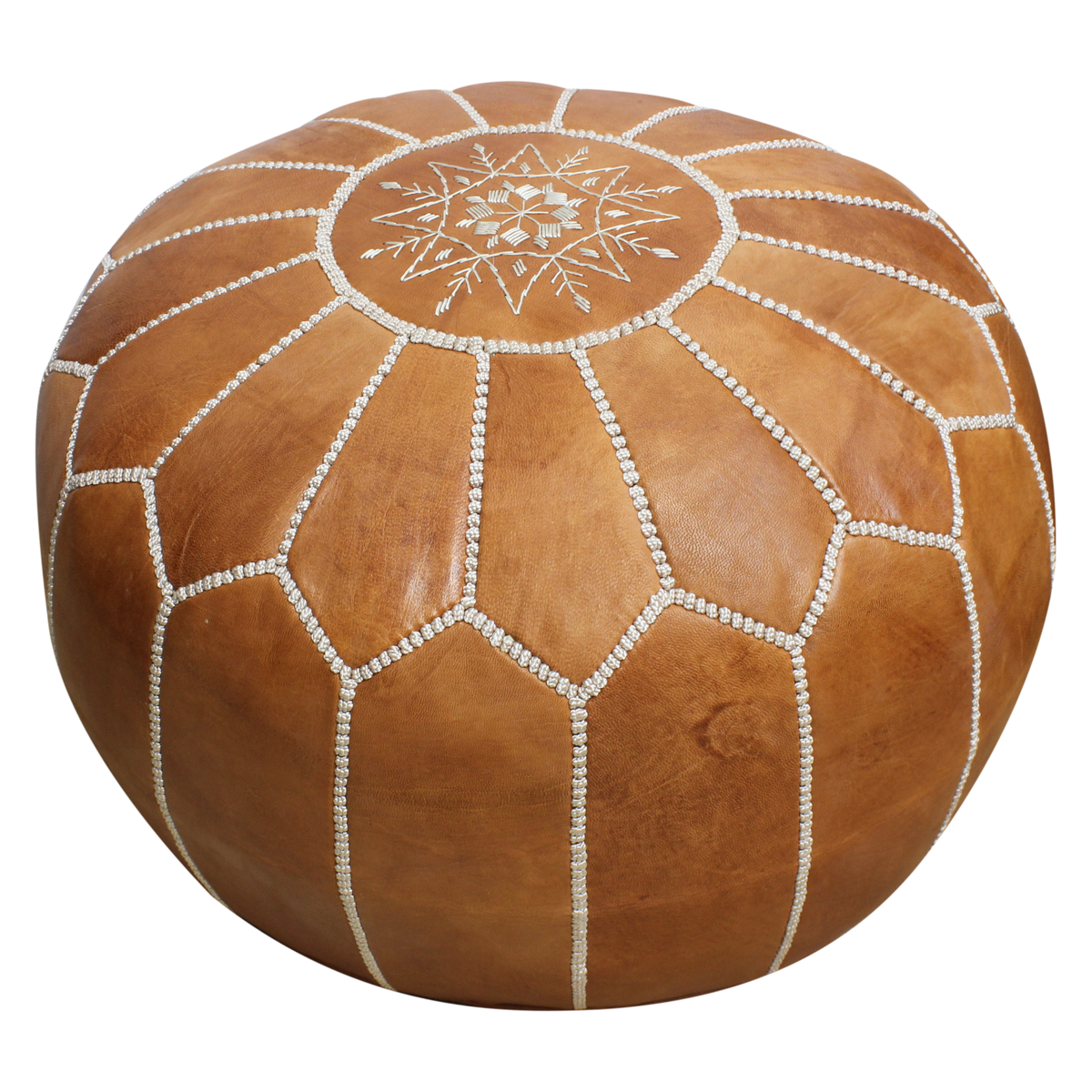 Moroccan Pouffe Pouf Ottoman Footstool Natural Tan Leather Embroidered COVER ONLY or STUFFED