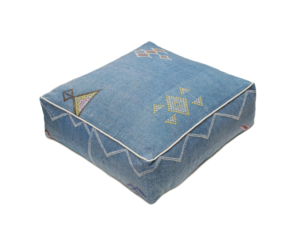 Moroccan Sabra Silk Pouf Pouffe Floor Cushion Pillow Cover Blue Handmade (SP11)