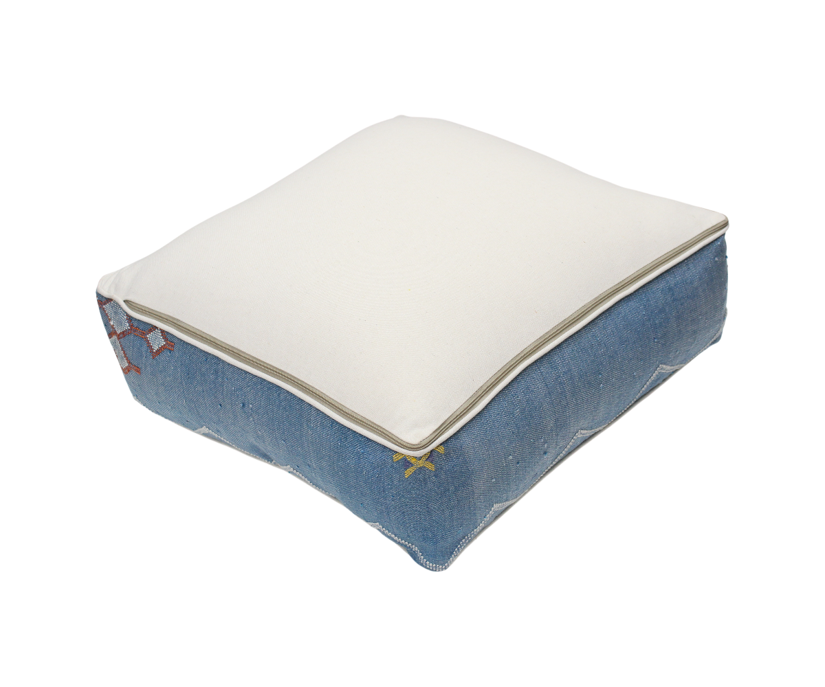 Moroccan Sabra Silk Pouf Pouffe Floor Cushion Pillow Cover Blue Handmade (SP11)