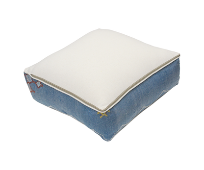 Moroccan Sabra Silk Pouf Pouffe Floor Cushion Pillow Cover Blue Handmade (SP11)