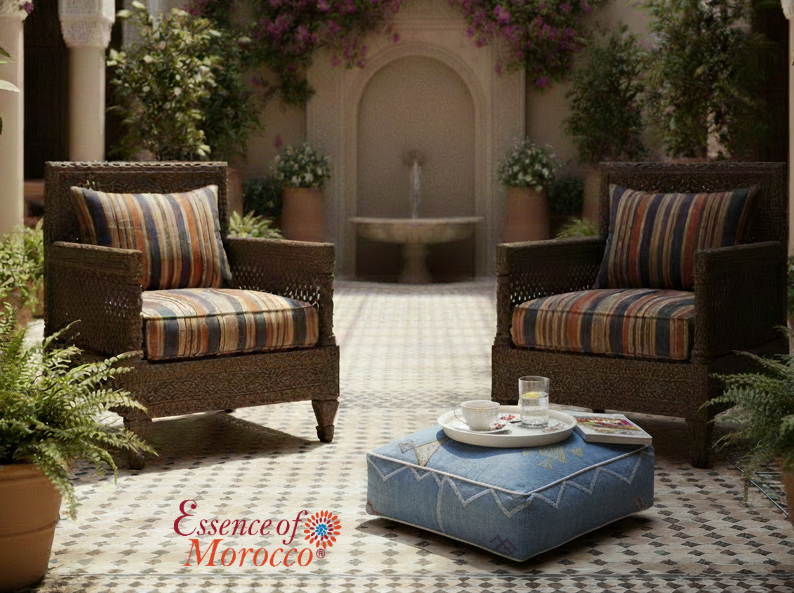 Moroccan Sabra Silk Pouf Pouffe Floor Cushion Pillow Cover Blue Handmade (SP11)
