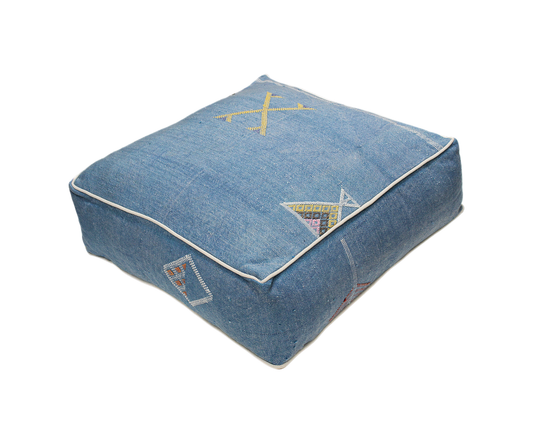 Moroccan Sabra Silk Pouf Pouffe Floor Cushion Pillow Cover Blue Handmade (SP5)