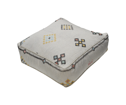 Moroccan Sabra Silk Pouf Pouffe Floor Cushion Pillow Cover Off-White Handmade (SP6)