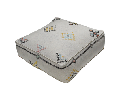 Moroccan Sabra Silk Pouf Pouffe Floor Cushion Pillow Cover Off-White Handmade (SP6)