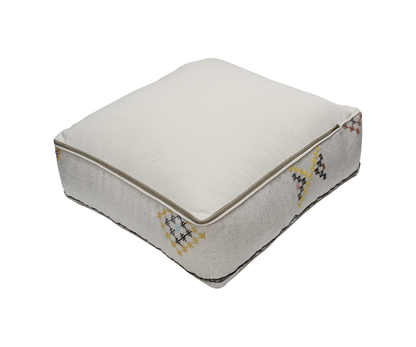 Moroccan Sabra Silk Pouf Pouffe Floor Cushion Pillow Cover Off-White Handmade (SP6)
