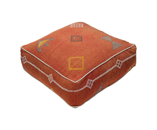 Moroccan Sabra Silk Pouf Pouffe Floor Cushion Pillow Cover Red Handmade (SP7)