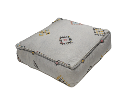 Moroccan Sabra Silk Pouf Pouffe Floor Cushion Pillow Cover Off-White Handmade (SP9)