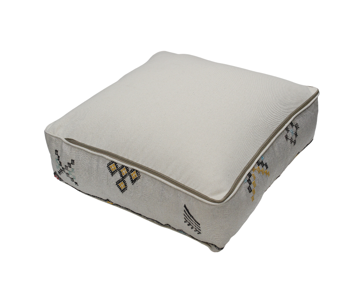Moroccan Sabra Silk Pouf Pouffe Floor Cushion Pillow Cover Off-White Handmade (SP9)