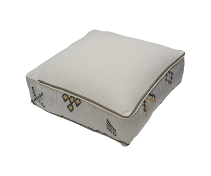 Moroccan Sabra Silk Pouf Pouffe Floor Cushion Pillow Cover Off-White Handmade (SP9)