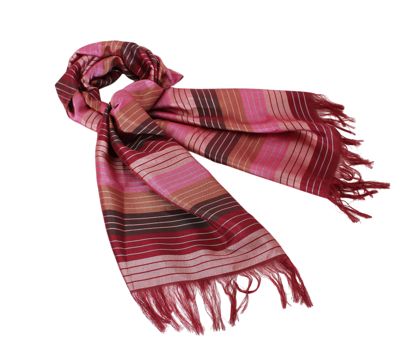 Sabra Silk Scarf – Handwoven Moroccan Shawl with Fringe – Lightweight Luxury Wrap – Multicolour Striped – 180x60 cm