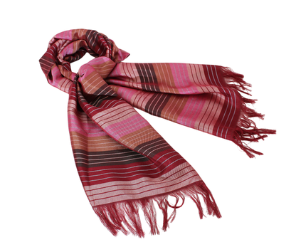 Sabra Silk Scarf – Handwoven Moroccan Shawl with Fringe – Lightweight Luxury Wrap – Multicolour Striped – 180x60 cm