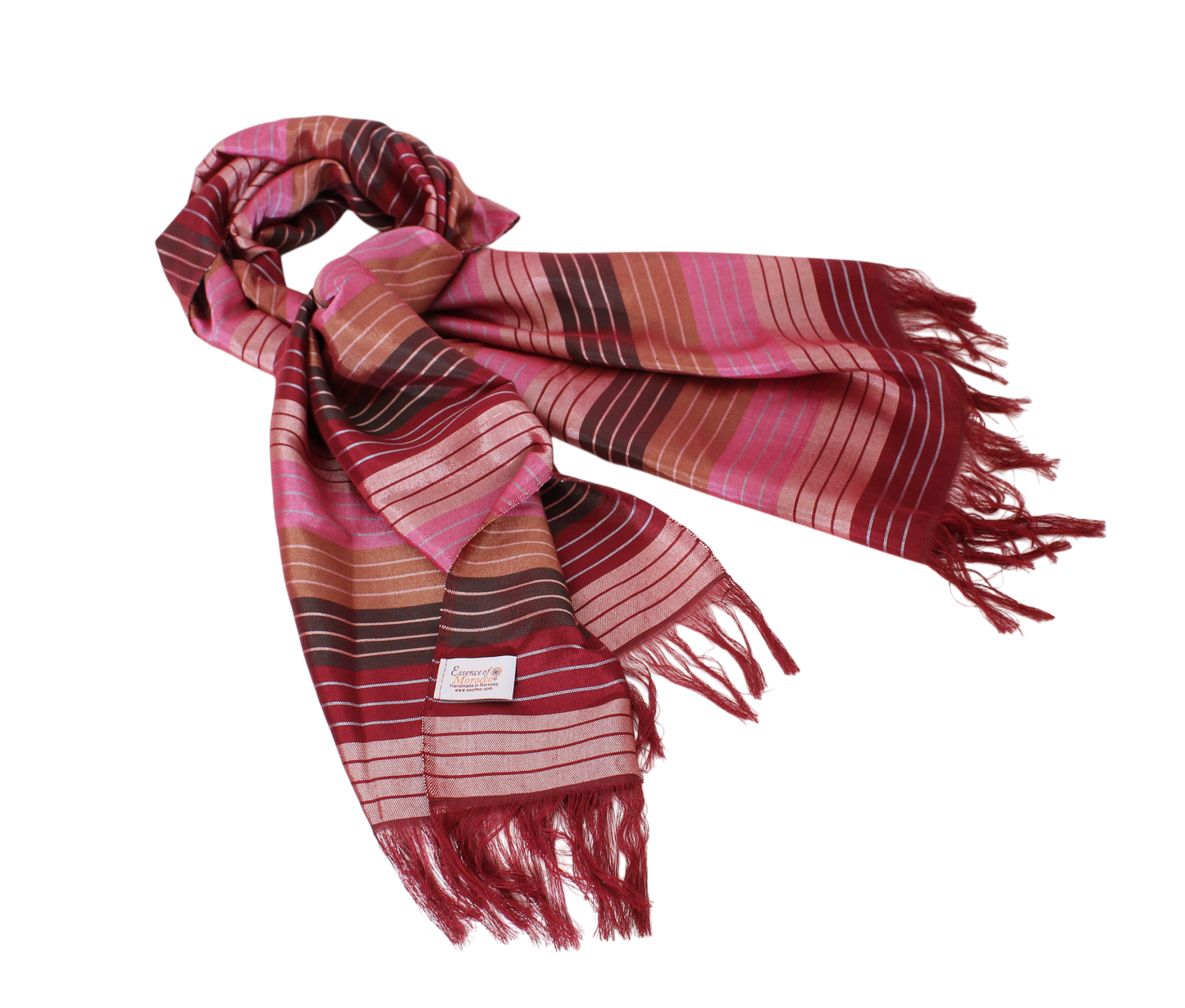 Sabra Silk Scarf – Handwoven Moroccan Shawl with Fringe – Lightweight Luxury Wrap – Multicolour Striped – 180x60 cm