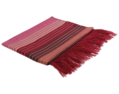 Sabra Silk Scarf – Handwoven Moroccan Shawl with Fringe – Lightweight Luxury Wrap – Multicolour Striped – 180x60 cm
