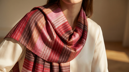 Sabra Silk Scarf – Handwoven Moroccan Shawl with Fringe – Lightweight Luxury Wrap – Multicolour Striped – 180x60 cm