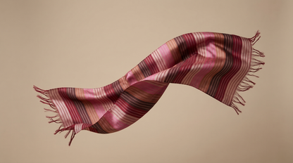 Sabra Silk Scarf – Handwoven Moroccan Shawl with Fringe – Lightweight Luxury Wrap – Multicolour Striped – 180x60 cm