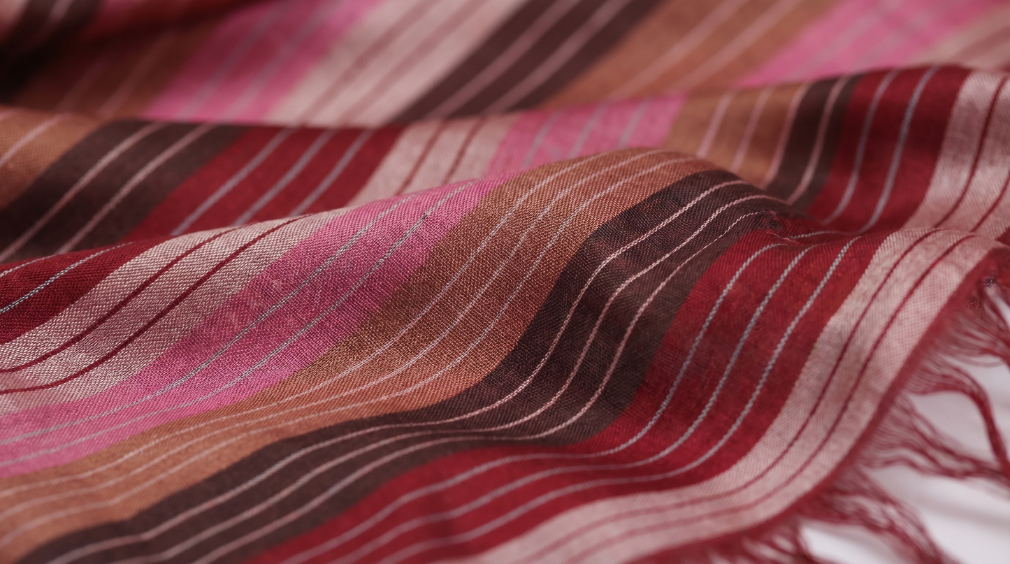 Sabra Silk Scarf – Handwoven Moroccan Shawl with Fringe – Lightweight Luxury Wrap – Multicolour Striped – 180x60 cm