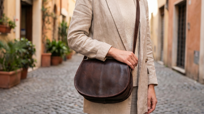 Dark Brown Leather Saddle Bag | Handmade Moroccan Crossbody Bag | Adjustable Strap | Vintage Style Cowhide (Copy)