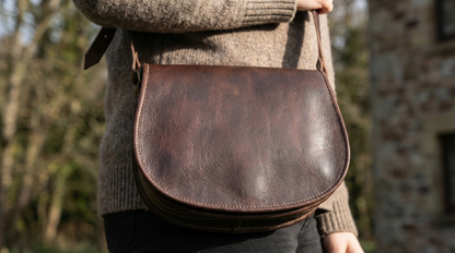 Dark Brown Leather Saddle Bag | Handmade Moroccan Crossbody Bag | Adjustable Strap | Vintage Style Cowhide (Copy)
