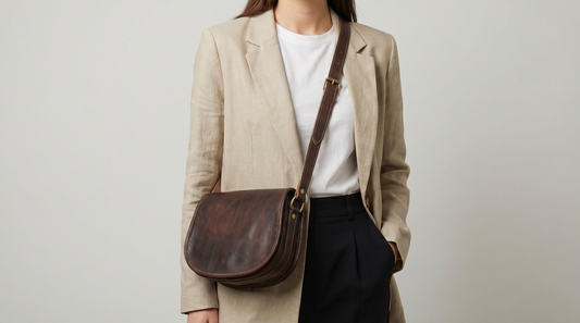 Dark Brown Leather Saddle Bag | Handmade Moroccan Crossbody Bag | Adjustable Strap | Vintage Style Cowhide (Copy)