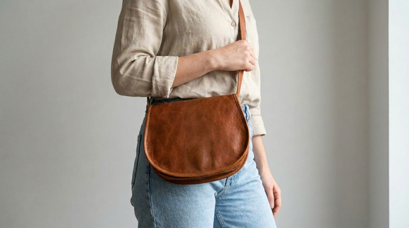 Rich Tan Leather Saddle Bag | Handmade Moroccan Crossbody Bag | Adjustable Strap | Vintage Style Cowhide