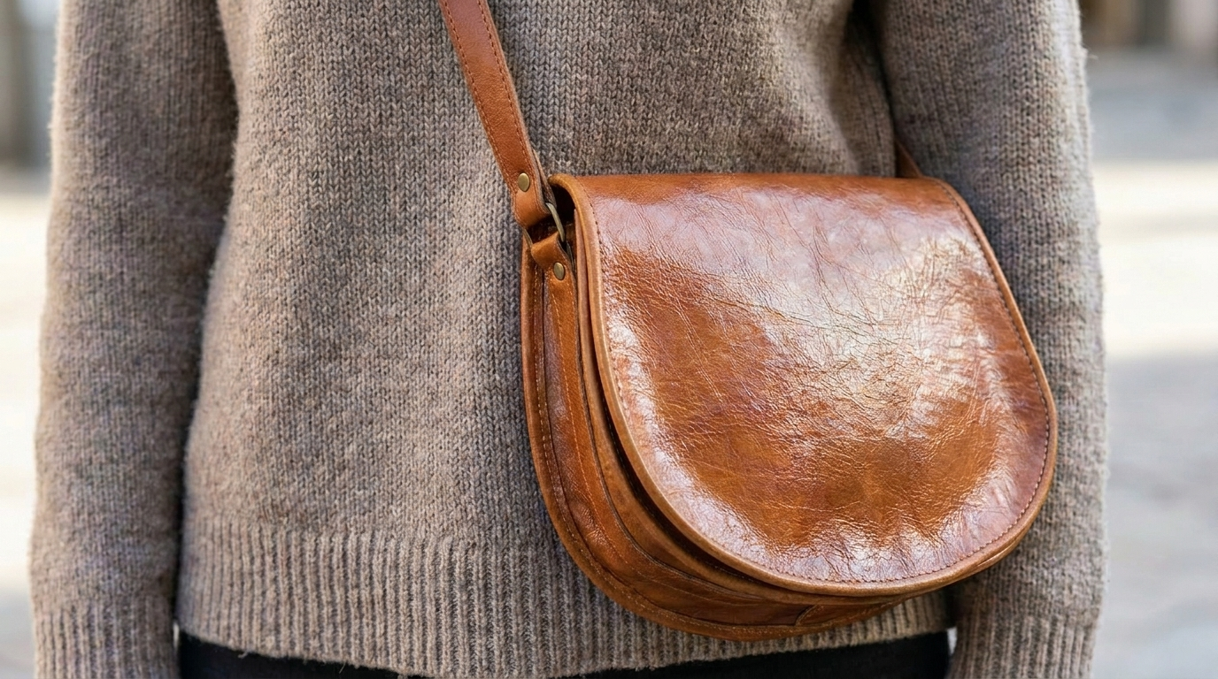 Rich Tan Leather Saddle Bag | Handmade Moroccan Crossbody Bag | Adjustable Strap | Vintage Style Cowhide