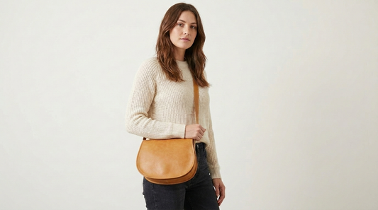 Natural Tan Leather Saddle Bag | Handmade Moroccan Crossbody Bag | Adjustable Strap | Vintage Style Cowhide
