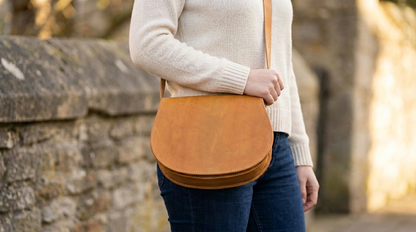 Natural Tan Leather Saddle Bag | Handmade Moroccan Crossbody Bag | Adjustable Strap | Vintage Style Cowhide