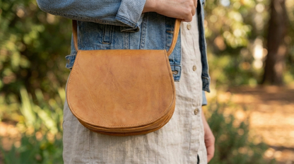 Natural Tan Leather Saddle Bag | Handmade Moroccan Crossbody Bag | Adjustable Strap | Vintage Style Cowhide