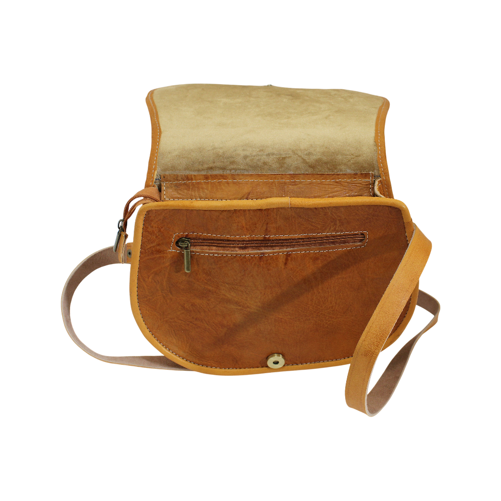 Natural Tan Leather Saddle Bag | Handmade Moroccan Crossbody Bag | Adjustable Strap | Vintage Style Cowhide