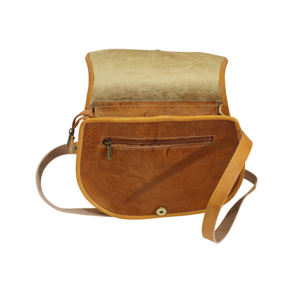 Natural Tan Leather Saddle Bag | Handmade Moroccan Crossbody Bag | Adjustable Strap | Vintage Style Cowhide