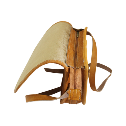 Natural Tan Leather Saddle Bag | Handmade Moroccan Crossbody Bag | Adjustable Strap | Vintage Style Cowhide