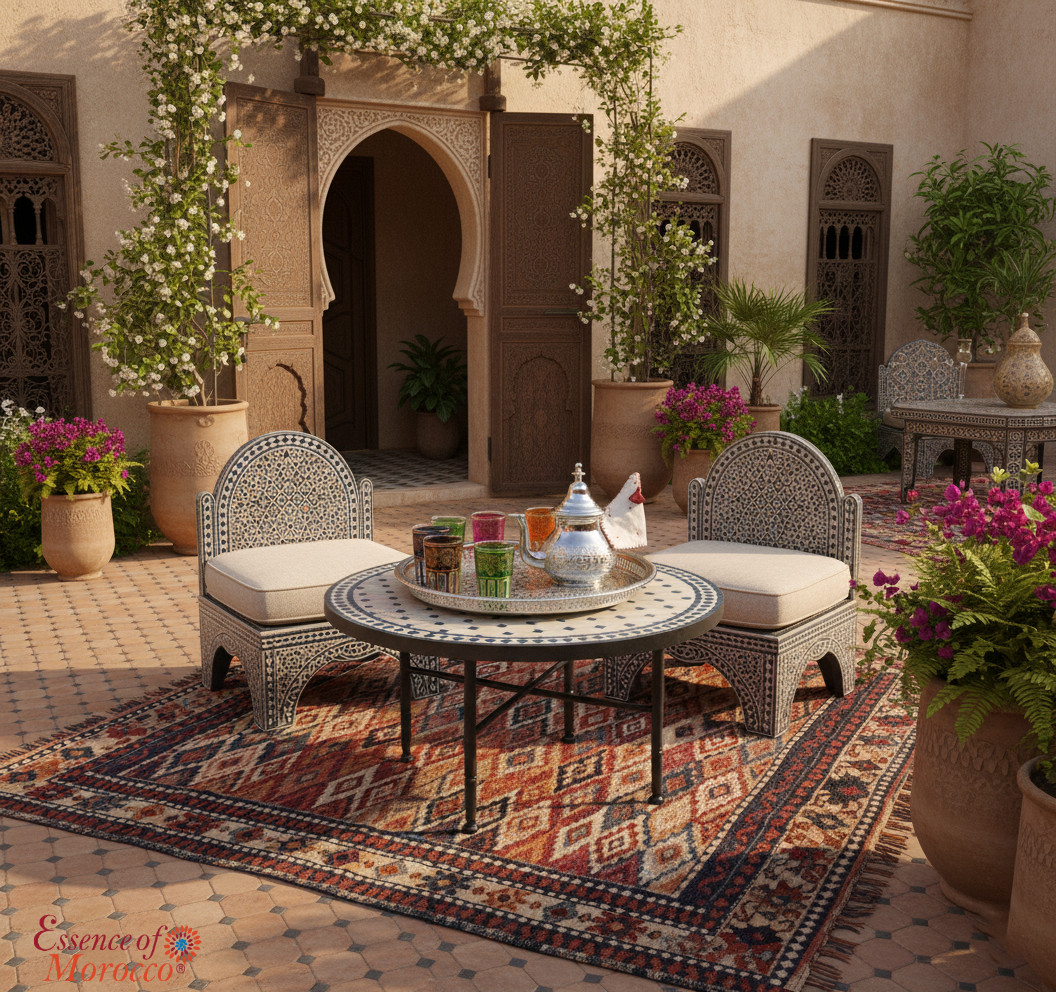 Large Moroccan Serving Tray Low Table with Removable Legs – Silver Maillechort, 50 cm