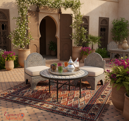 Large Moroccan Serving Tray Low Table with Removable Legs – Silver Maillechort, 50 cm