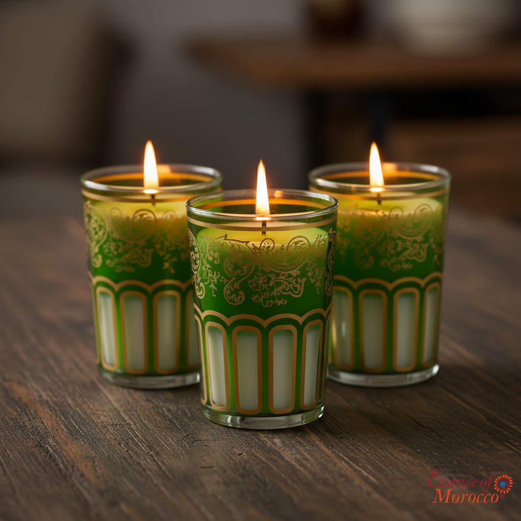 Moroccan Tea Glasses Green & Gold Beautiful Classical Design Hand Painted Hand Decorated (Pack of 6)